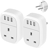Iroussa UK to EU Adapter Plug 2 Pack with 3 USB Ports Schuko Type E/F view 1