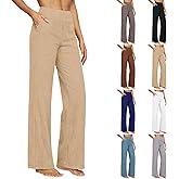 Tatumaie Women's Linen Pants Elastic Waist Work Pants Dressy Casual Straight Leg Lounge Gauze Trousers Loose Fit