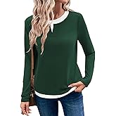 LOLONG Women Fall Long Sleeve Color Block T Shirts 2025 Casual Crew Neck Tops Tees