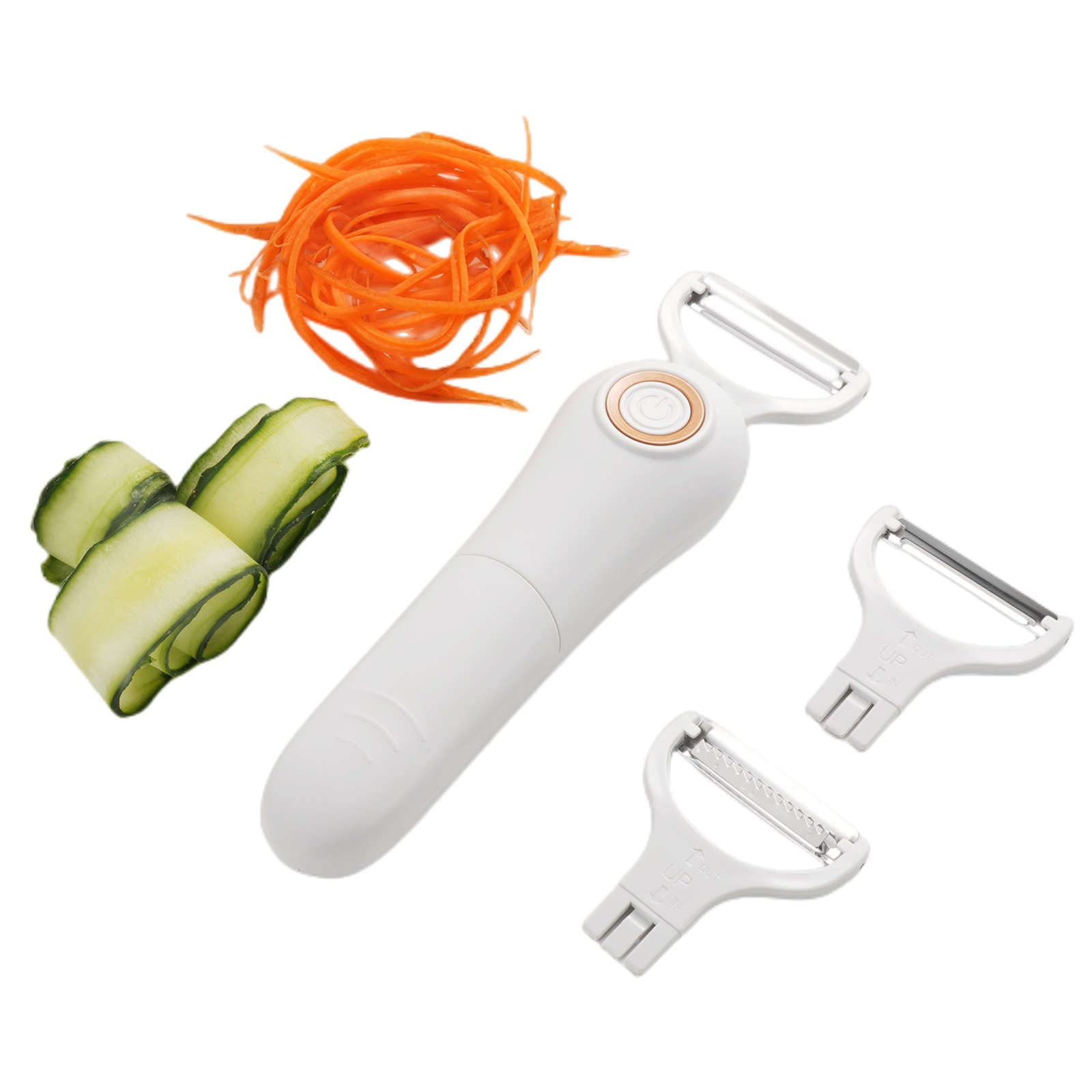 Electric Peeler Fruits and Vegetables, Stainless Steel Handheld Julienne Peeler Slicer 3-in-1 Set Tool for Kitchen Apple Carrot Potato Cucumber