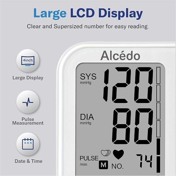 ALCEDO BLOOD PRESSURE MONITOR FOR HOME USE, AUTOMATIC DIGITAL BP MACHINE WITH LARGE CUFF FOR UPPER ARM, LCD SCREEN, 2X120 MEMORY, TALKING FUNCTION