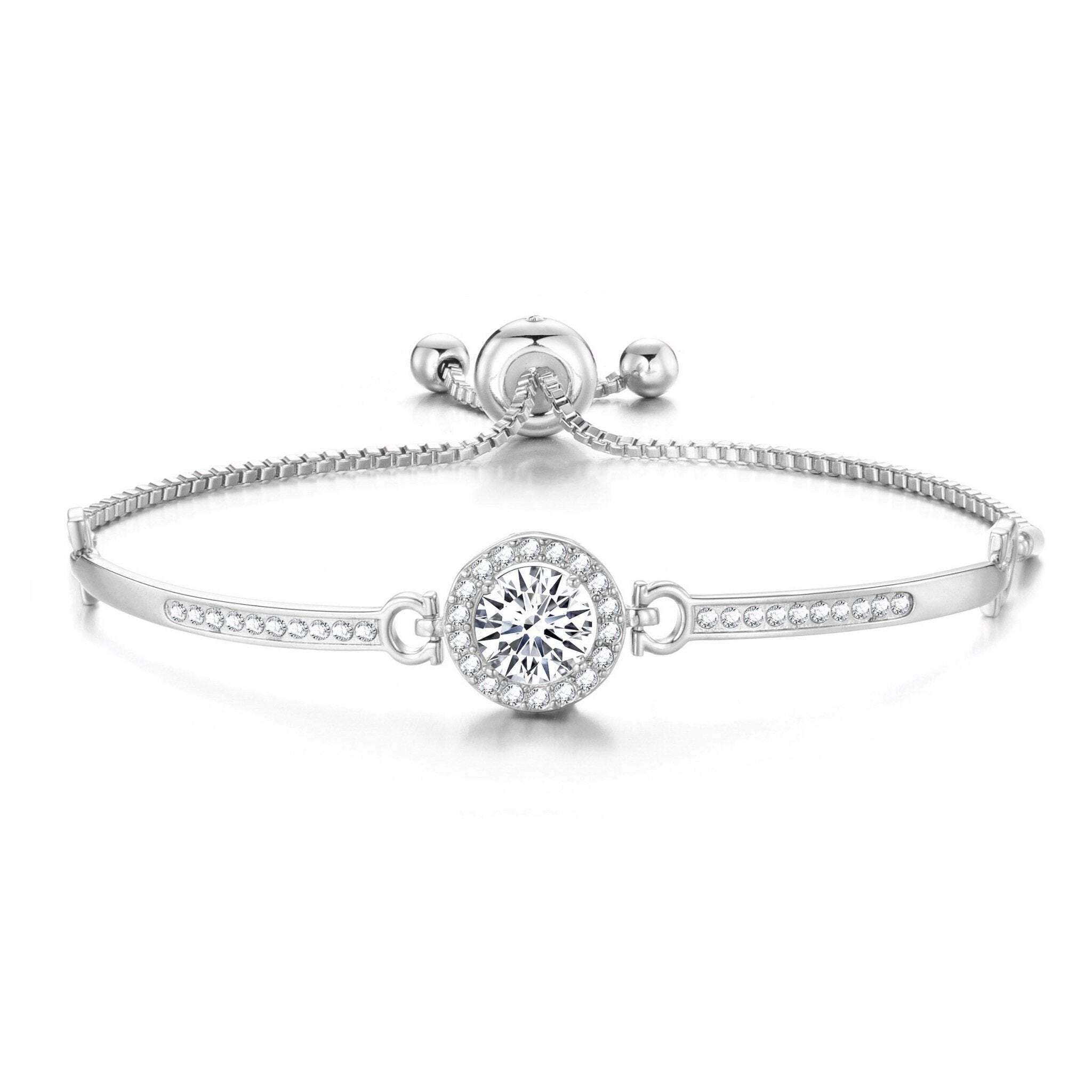 Philip Jones Silver Plated Halo Friendship Slider Bracelet Created with Zircondia® Crystals