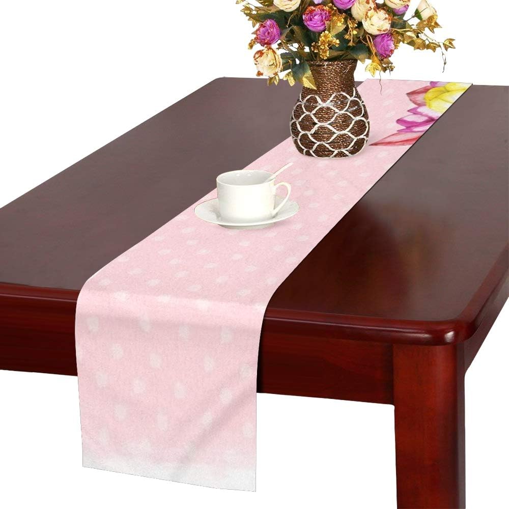 Floral Pink Dotted Tulip Tag Soft Table Runner, Kitchen Dining Table Runner 16 X 72 Inch for Dinner Parties, Events, Decor