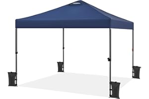 Yaheetech 10x10 Pop up Canopy Tent, Commercial 150D Silver Coated Fabric Outdoor Instant Tent w/Wheeled Bag, 4 Sandbags, 8 Stakes & 4 Ropes for Parties, Camping, Beach, Navy Blue