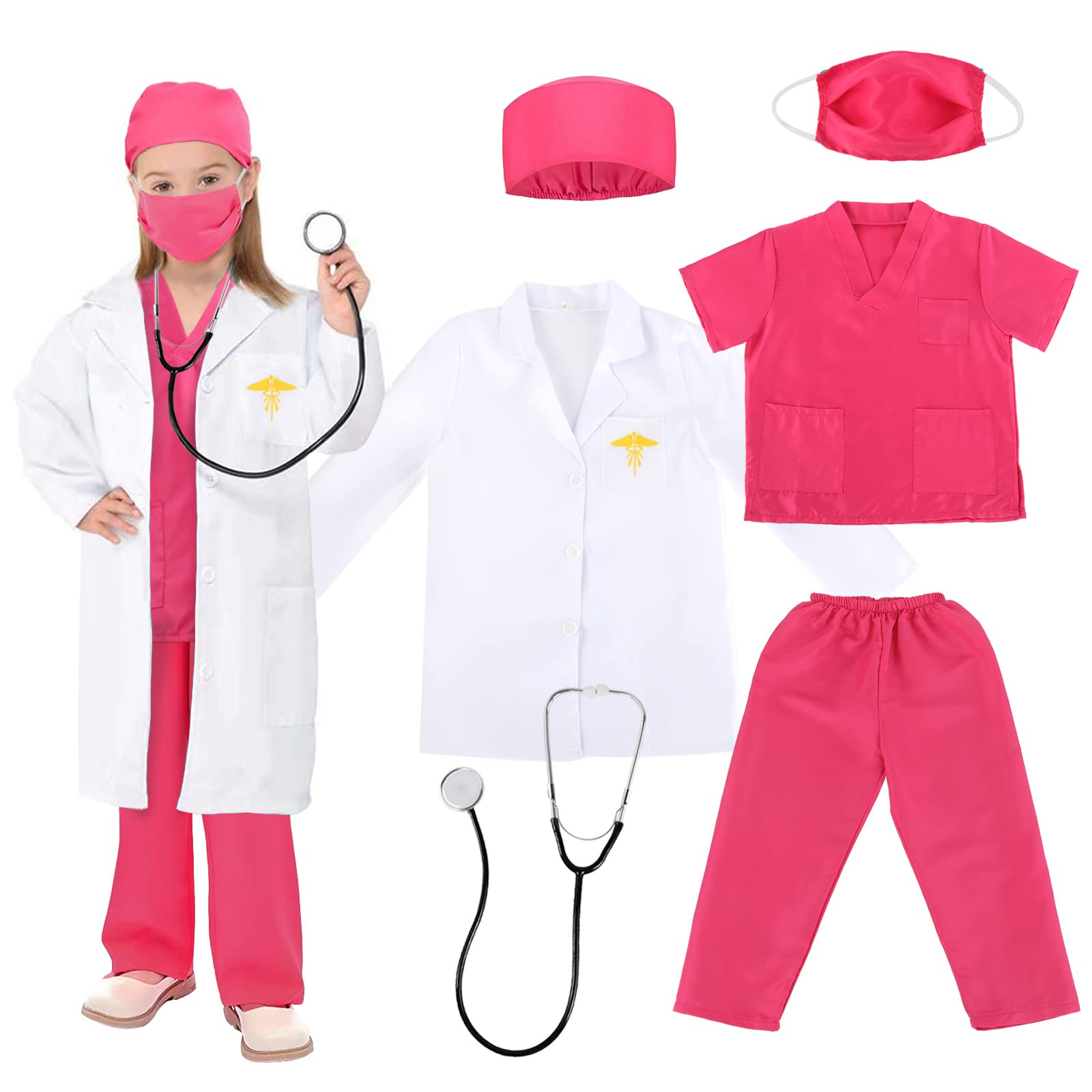 Discoball Kids Doctors Costume, Child Role Play Costumes Unisex Doctor Fancy Dress Costume Doctor Scrubs for Kids Doctor and Nurse Costume For Halloween Cosplay Party