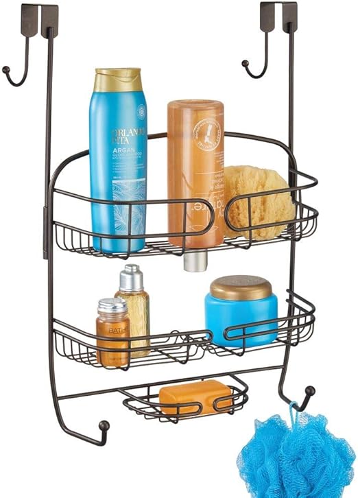 mDesign Over Door Shower Caddy Practical Metal Shower Shelves Over