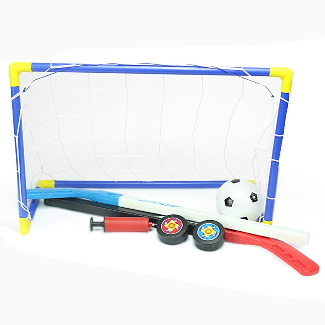 FINER SHOP Football Goal, 2 in 1 Kids Sports Soccer & Ice Hockey Goals with Balls and Pump Practice Scrimmage Game Cool Sport Game for Kids