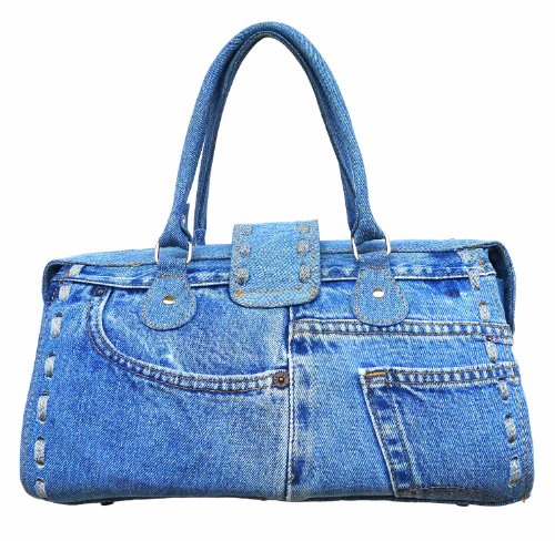 BDJ Classic Blue Denim Jean Doctor Style with Hand Stitching Edge Women Handbag