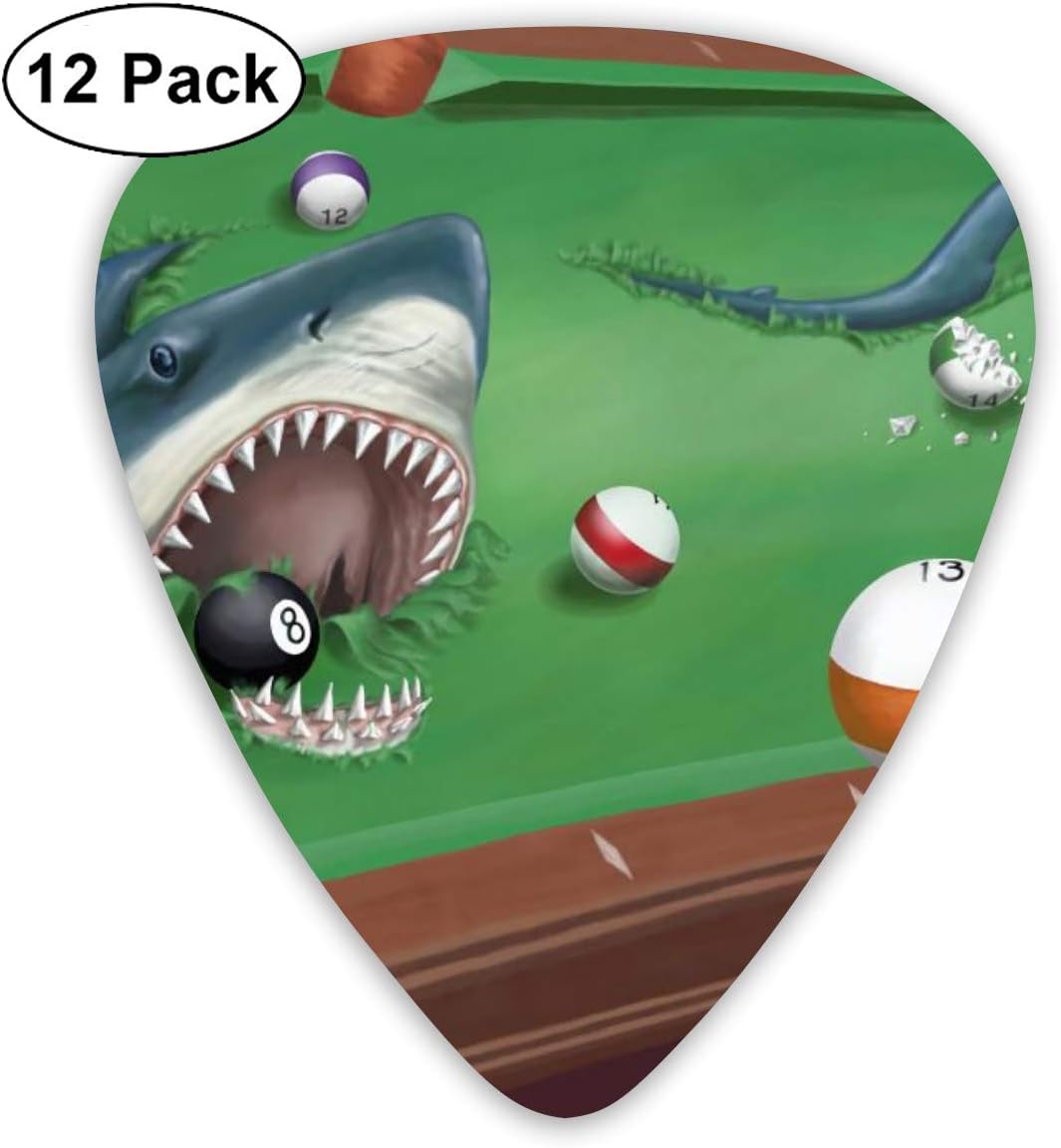 Guitar Pick for Acoustic Electric Guitars Bass Or Ukulele, Guitarist, Semi-Round Shark In A Pool Billiard Table Guitar Paddles, 12 Pack, Light/Medium/Heavy