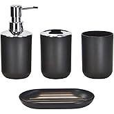 4pcs Bathroom Accessories Set, Toothbrush Holder Tooth Mug Soap Dish Liquid Bottle Bathroom Set Shower Countertop Vanity Organizer(Black)