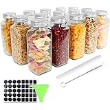 CycleMore 15 Pack 8oz Glass Spice Jars Bottles, Square Spice Containers with Silver Metal Caps and Pour/Sift Shaker Lid-40pcs