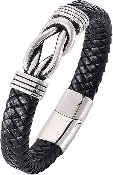 Amazon Co Jp メンズ本革ブレスレットチタンクラスプマグネット編み込みブラックパーソナライズされたステンレススチールハンドさまざまな長さの男の子用 スポーツ アウトドア
