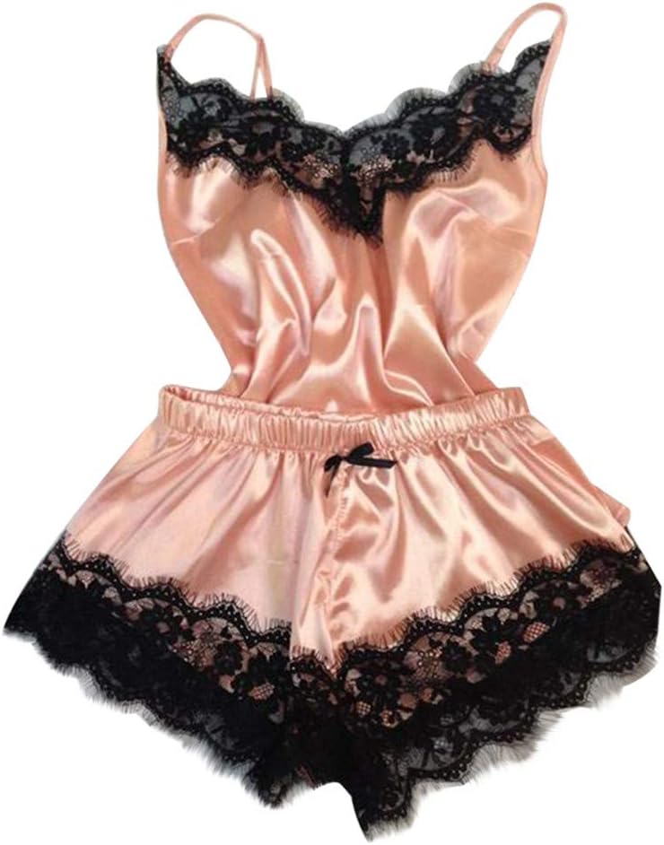 Women Sleepwear Sleeveless Strap Sleepwear Lace Trim Satin Top Pajama Sets Suit Erotic Underwear Nightwear