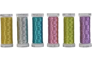 Simthreads 6 Assorted Colors Metallic Machine/Hand Embroidery Thread 200 Yards Ea for Janome Brother Pfaff Babylock Singer Bernina Husqvaran & Most Home Embroidery Machines Special Embroidery Designs