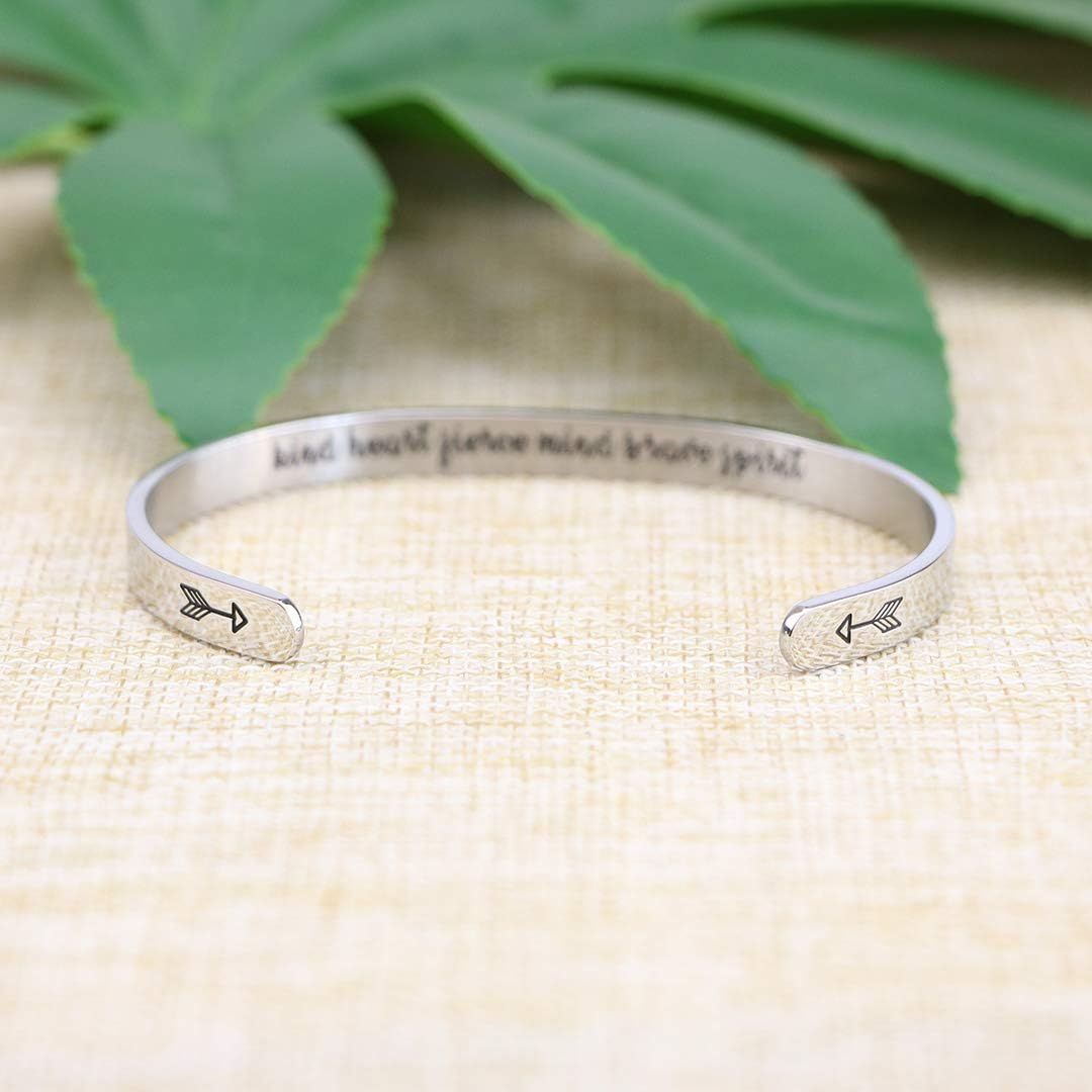 Joycuff Kind Heart Fierce Mind Brave Spirit Bracelet Empowering Gifts for Women Teen Girl Sister Wife Mom Friend Mantra Cuff Bangle: Jewelry