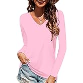 Elesomo Long Sleeve Shirts for Women Cotton Tshirts V Neck Spring Tops Basic Tee