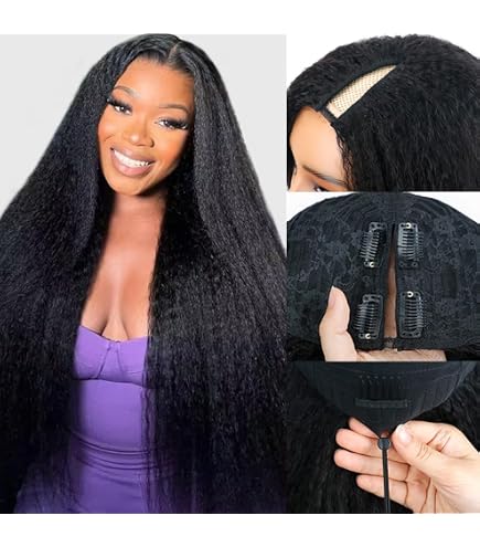 Amazon.com : sterly Kinky Straight 250 Density V Part Wig  display picture 3