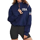 LEEDYA Womens Long Sleeve American Flag Sweatshirts Half Zip Oversized Casual Pullover Top Fall Graphic 4Th Of July USA Shirt