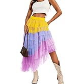 Kaei&Shi Long Tulle Skirts,Rainbow Layered Ruffle Tutu Fairy Skirt,Pride Outfits for Women Fits 0-14