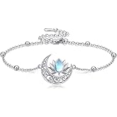 MONGAS Moonstone Bracelet Sterling Silver Tree of Life/Filigree/Lotus/Turtle/Bow Ankle Bracelets Jewelry Gifts for Women