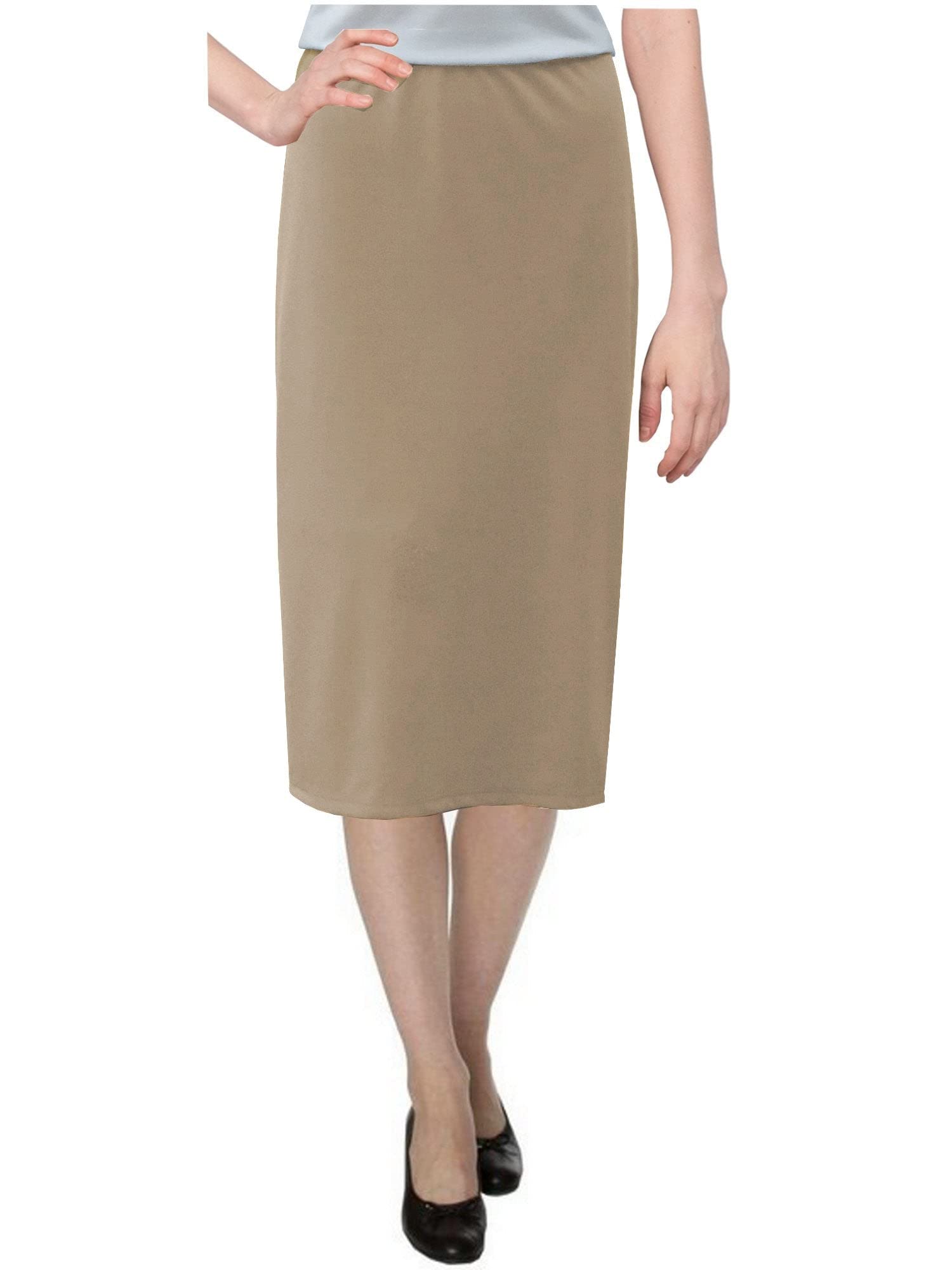 Photo 1 of Baby'O Women's Basic Modest 26" Below The Knee Length Stretch Knit Straight Skirt (22, Tan Khaki)