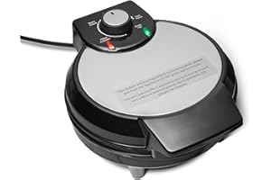鶹 Basics Belgian Waffle Maker with Round 20.3 cm Ceramic Non-Stick Plate, Browning Control, Black