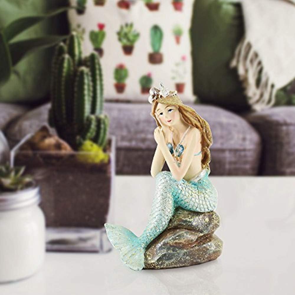 Crazy lin Mermaid Figurine Statue Ornament Fairy Figurine Garden Sculpture for Garden and Aquarium Decorations (F)