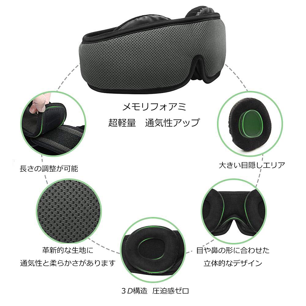 3D立体睡眠アイマスク 圧迫感なし 通気性抜群 遮光 快眠 軽量 安眠 目隠し 旅行 柔らかシルク質感 疲労回復（耳栓，収納袋，二つペアの丸いイヤーカップ）