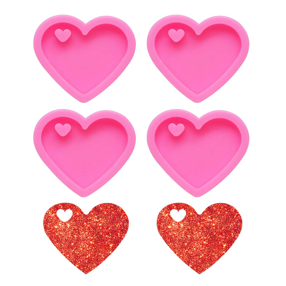 Nifocc Heart Shape Silicone Mold Cute Love Heart Keychain Charms Epoxy Resin Molds Casting Molds with Hole for DIY Crafts Making - 4 PCS