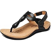 Athlefit Women's Orthopedic Arch Support Sandals Comfortable Thong T-Strap Orthotic Casual Flat Sandals