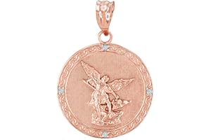 SAINT COLLECTION 10K Gold Saint Michael The Archangel Diamond Accented Medal Pendant (G-H Color, SI1-SI2 Clarity) - Choice of Metal