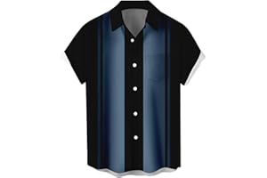 WHOINSHOP Men's Short Sleeve Button Up Hawaiian Shirt 1950s Vintage Bowling Shirts