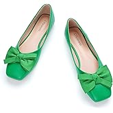 C.Paravano Women's Flats | Square Toe Shoes for Women | Green Flat Shoes | Womens Flat Leather Shoe | Slip On Ballet Flats (Size 10,Green Square)
