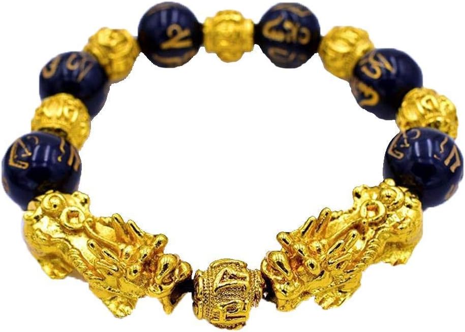 Black Beads Couple Bracelet Bring Lucky Brave Wealth Feng Shui Bracelets Obsidian Alloy PIXIU Bracelet for Women Men (#2)