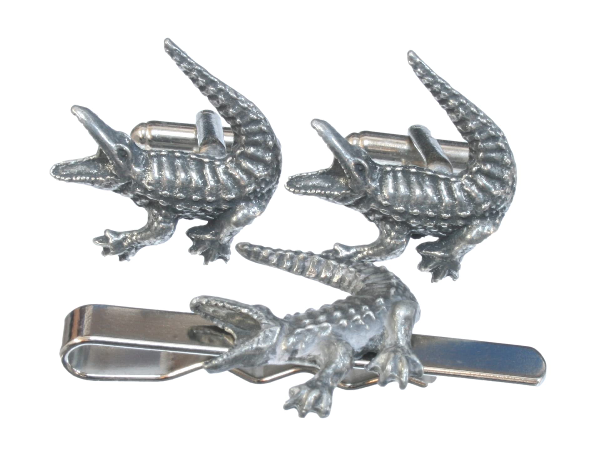 Crocodile Cufflinks and Tie Bar Slide Gift Set
