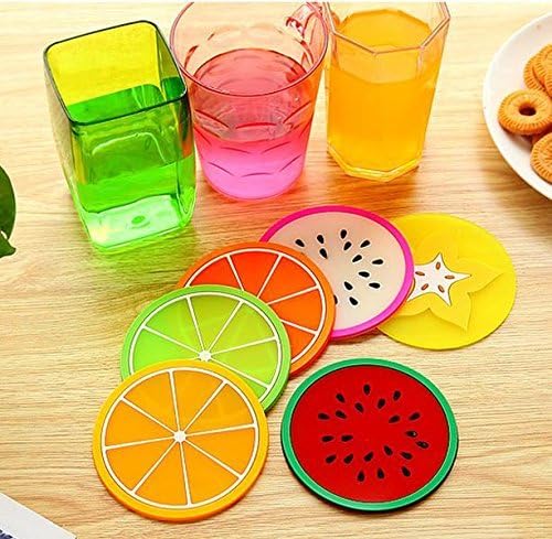 BingQing brand Insulation pads. Silicone Fruit Slices Pattern Coaster Glass Cup Mat Drink Placemat Non Slip. Diameter: 9cm--6 pcs