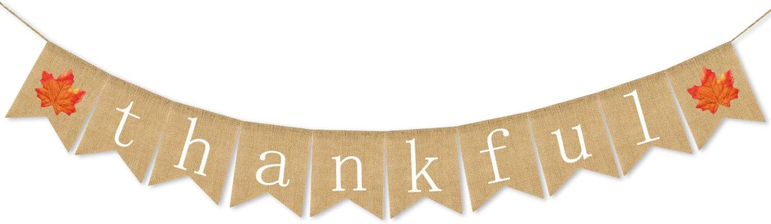 Thanksgiving Banner, Burlap Thankful Banner Thanksgiving Decorations Give Thanks Banner | Happy Fall Banner for Home Party Thanksgiving Decor