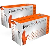 1st Choice 6 mil Orange and Green Gloves, Disposable, Latex Free Raised Diamond Grip Mechanic Glove for Men and Women