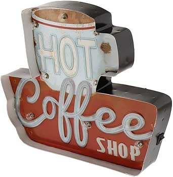 Ykop Caja de luz LED vintage con diseño de café, para bar ...