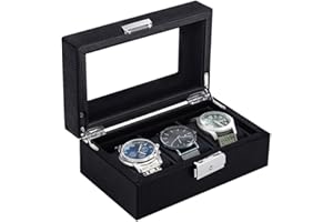 Anyasun Watch Box for Men,3-Slot Watch Case with Glass Lid,Watch Storage Case with Removable Watch Pillow, Watch Holder Organizer for Gift(Black, 3Slot)