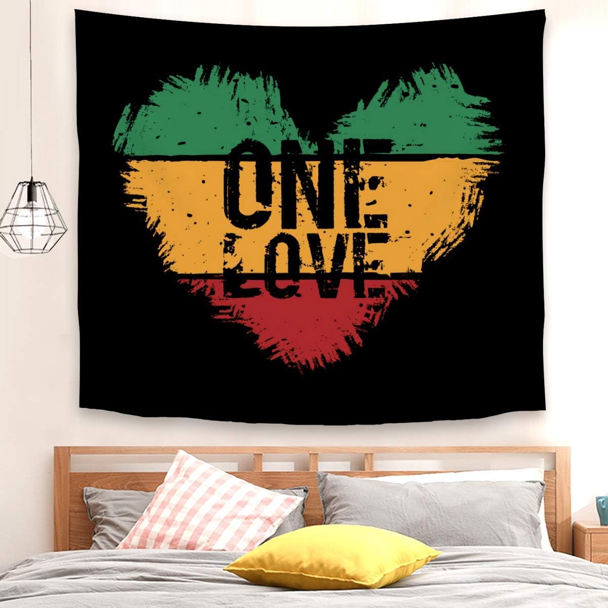 One Love Reggae Music Rasta Heart Tapestry Wall Hanging Tapestries Decoration for Bedroom Living Room (150x200cm)