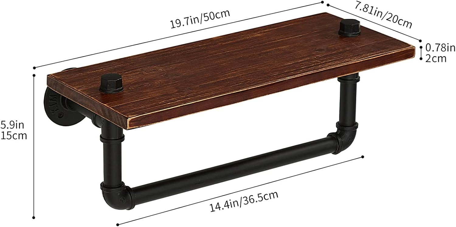 Industrial Bathroom Pipe Shelves Shelving ,Rustic Pipe Wall Shelf with Towel Bar Towel Racks for Bathroom , Farmhouse Pipe Shelves with Wood Planks ROGMARS: Kitchen & Dining