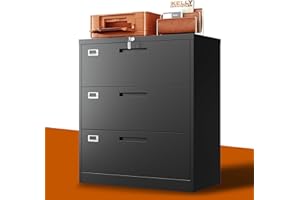 BYNSOE Lateral File Cabinet with Lock,Metal Filing Cabinet with 3 Drawer,Steel Lateral File Cabinet for Legal/Letter A4 Size,Wide File Cabinet for Office Home,Assembly Required