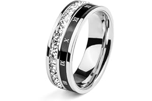 ROPARTMAN 18K Gold Plated Roman Numeral Cubic Zirconia Ring for Women, Square CZ Gold Rings for Men, Spinner Silver Mens Rings Stainless Steel Size 5-13