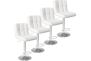 Sweetcrispy Bar Stools Set of 4, Armless PU Leather Adjustable Swivel Barstools, Hydraulic Kitchen Counter Height Thickened Seat Cushion Square Island Countertop Chairs with Back - Modern White