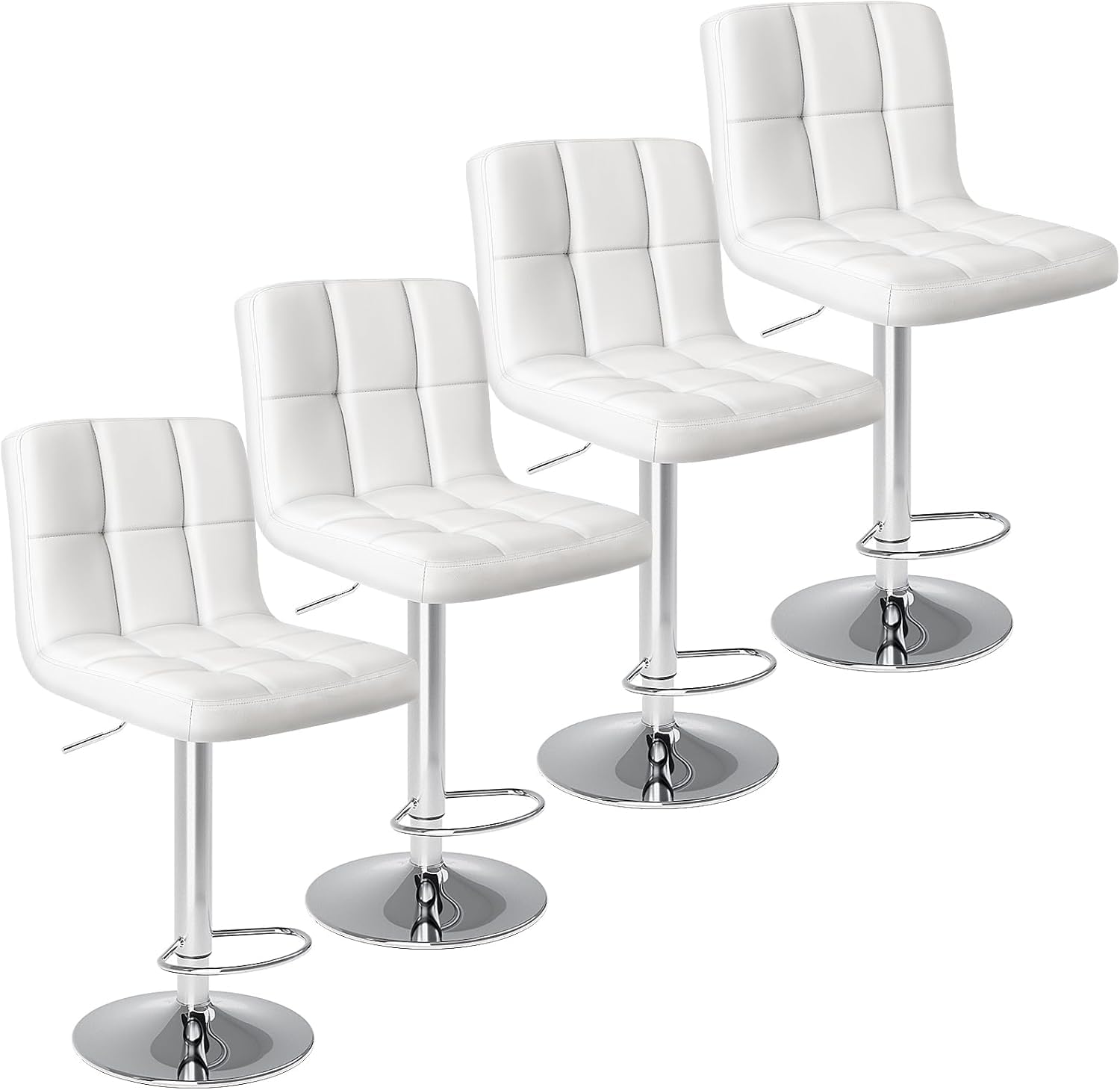 View 1 of ** ONLY CONTAINS 2 CHAIRS *** DUMOS Bar Stools Set of 4, 24 inch Counter Height Bar Stools, Upholstered Modern Kitchen Barstools with Metal Base, PU Leather Saddle Stools for Kitchen Island, White