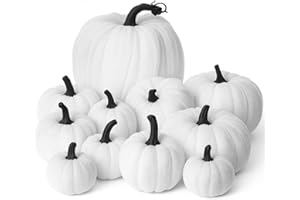 Preboun 10 Pcs Fall Velvet Pumpkins for Decorating Table Thanksgiving Artificial Assorted Size Velvet Pumpkins Faux Rustic Autumn Harvest Decorations for Home Centerpiece Wedding Party(White)