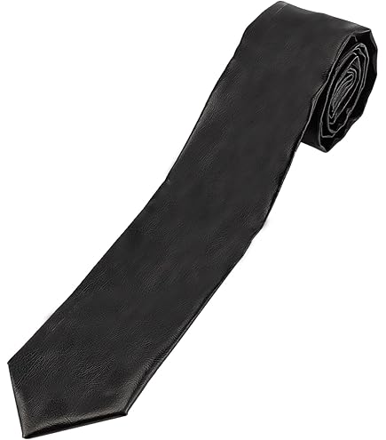 Men's Skinny Tie Handmade PU Leather Black Narrow Necktie at