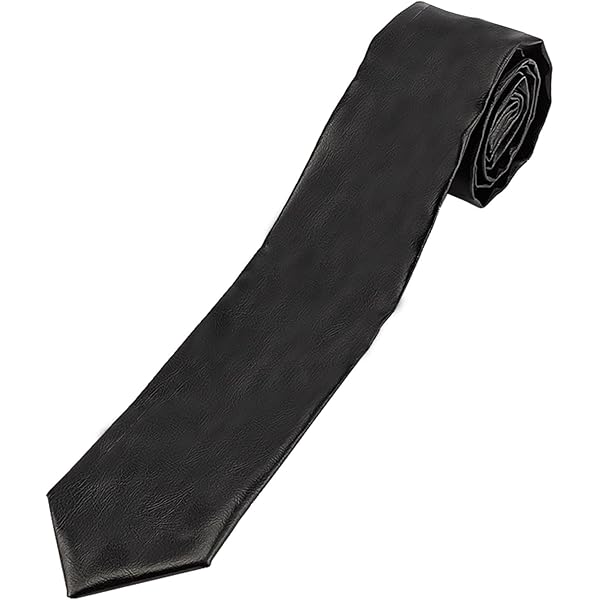 Men's Skinny Tie Handmade PU Leather Black Narrow Necktie at