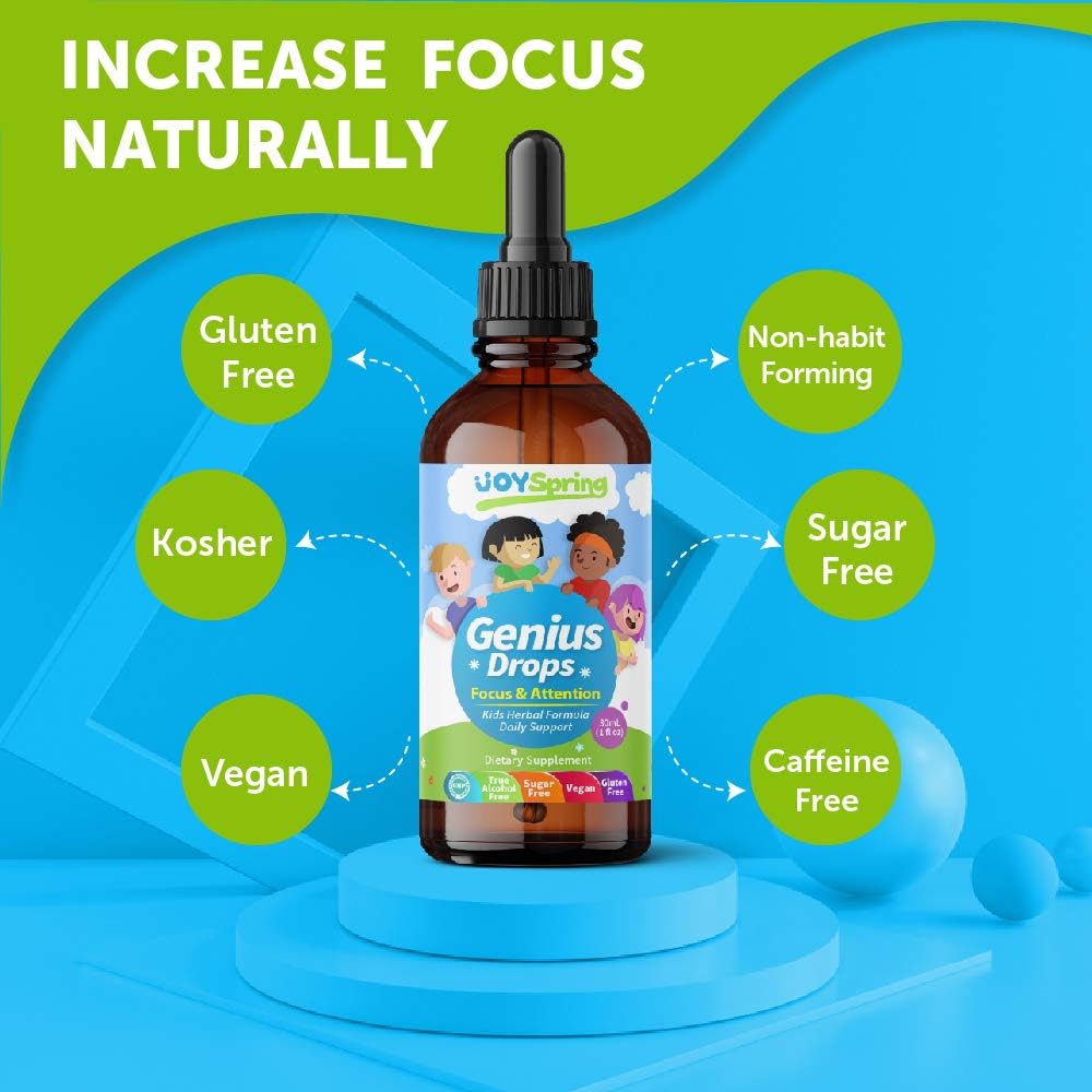 Best Natural Focus Supplement for Kids, Supports Healthy Brain Function to Improve Concentration & Attention for School, Great Tasting Liquid Calming Supplement, Made from 100% Herbs: Health & Personal Care